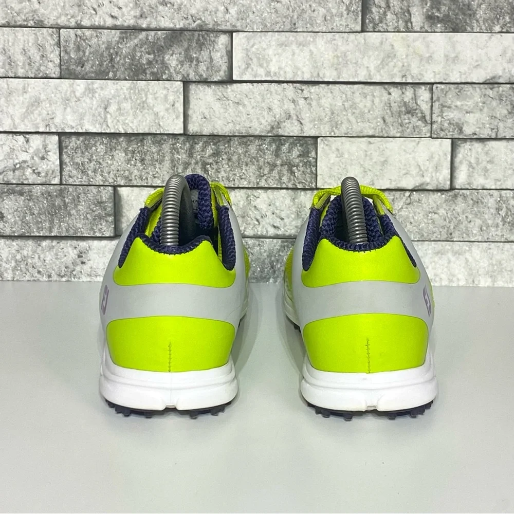FootJoy Women's Neon Yellow Athletic Golf Shoe with Purple Logo